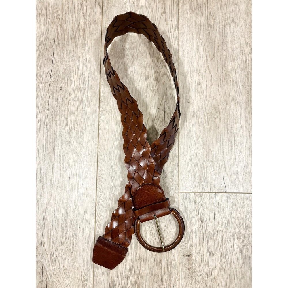 New York & Company BOHO Braided Leather Belt Cognac Brown Wide Woven L/XL